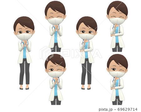 【楽しいA】 黒人 女性 医者 ポニーテール 正面 69629714