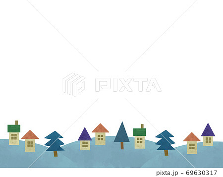 木に囲まれた冬の住宅街のイラスト素材