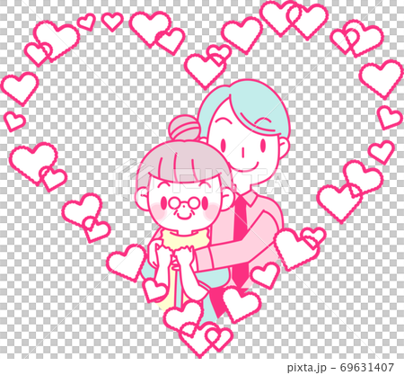 後ろからハグする年の差カップル のイラスト素材