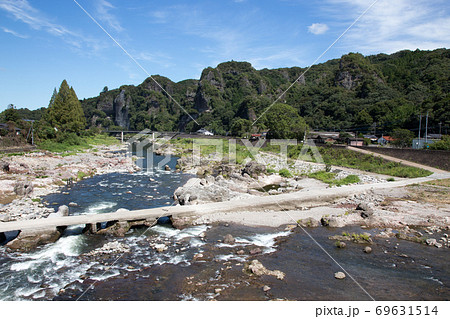 競秀峰と犬岩犬走りの景の写真素材