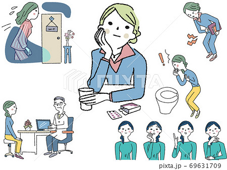 婦人科系の症状に悩む女性 イラストのイラスト素材