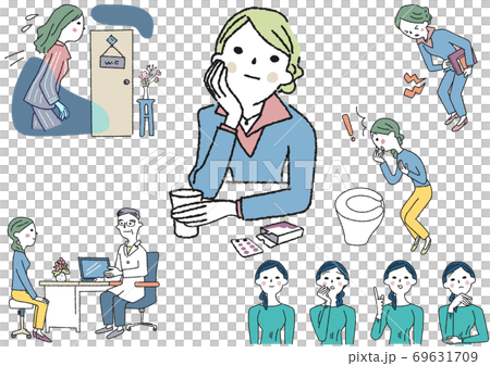 Illustration of a woman suffering from gynecological symptoms 69631709