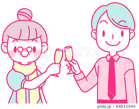 記念日に乾杯する年の差カップルのイラスト素材