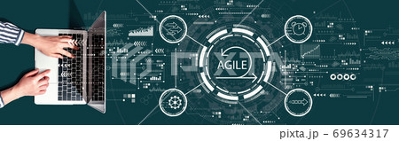 Agile concept with person using a laptop Agile concept with person using a laptop 69634317