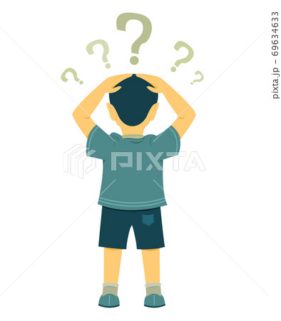 Boy Stand Turn Back is Confused and His Hands Put on Head. Boy Stand Turn Back is Confused and His Hands Put on Head. 69634633