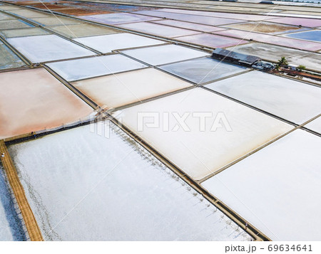 Aerial view of salt field at Phetchaburi Aerial view of salt field at Phetchaburi 69634641