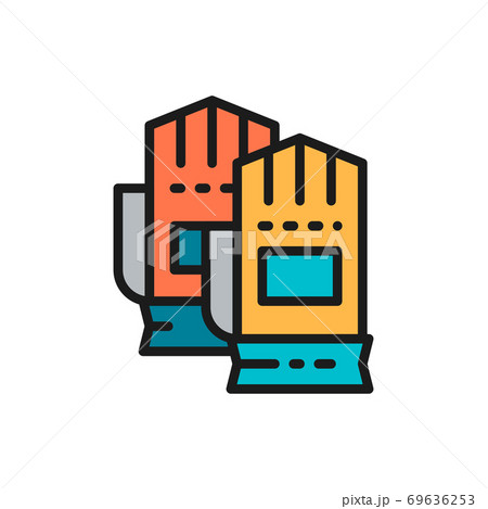 Vector safety gloves, hand protection flat color line icon. Vector safety gloves, hand protection flat color line icon. 69636253