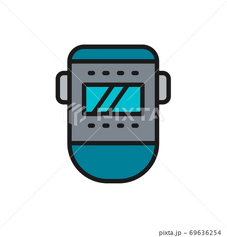 Vector welder mask, face protection flat color line icon. Vector welder mask, face protection flat color line icon. 69636254