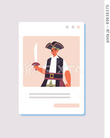 man in pirate costume happy halloween party celebration self isolation online communication concept 69636370