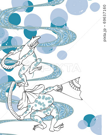 鳥獣戯画をモチーフにデザインした和風の背景素材のイラスト素材