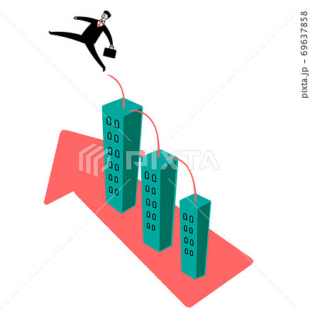 ビジネス サラリーマン 上昇 昇格 向上 上昇志向 仕事 ジャンプ 会社のイラスト素材