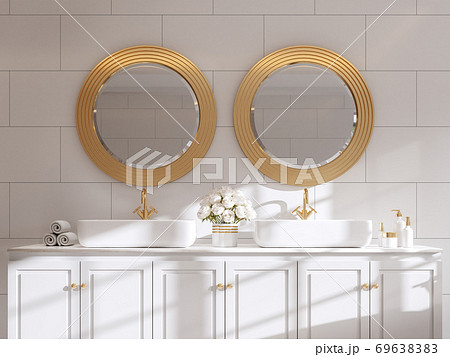 Classical style luxury white basin counter 3d render 69638383