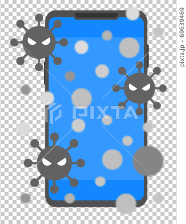 スマホについた雑菌やウイルスのイラスト 69639469
