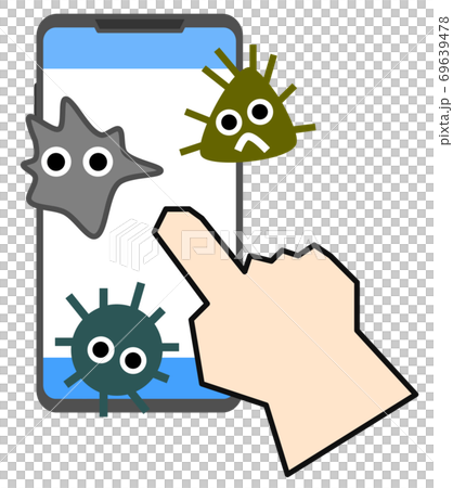 スマホについた雑菌やウイルスのイラストのイラスト素材