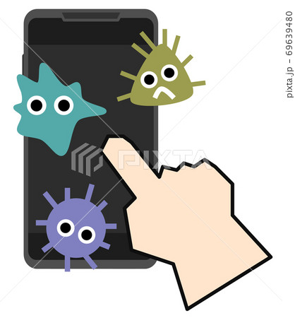 スマホについた雑菌やウイルスのイラストのイラスト素材