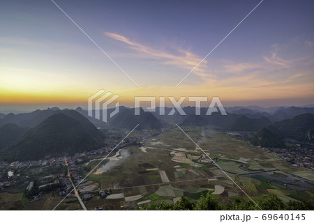 Rice field in harvest time in Bac Son valley, Lang Son, Vietnam 69640145