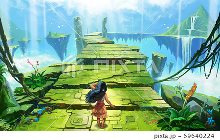 Magical island soars in the clouds. The road leading to the fairy tale. Magical island soars in the clouds. The road leading to the fairy tale. 69640224