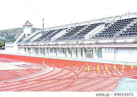 上柚木公園 陸上競技場 東京都八王子市 色鉛筆 のイラスト素材