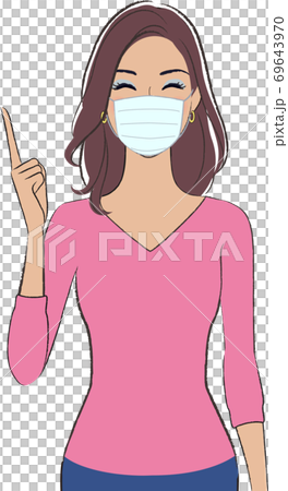 Illustration of a woman wearing a mask and explaining 69643970