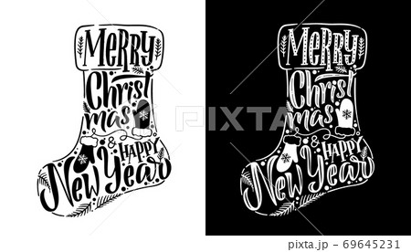 Christmas calligraphy card. White on black background.  69645231
