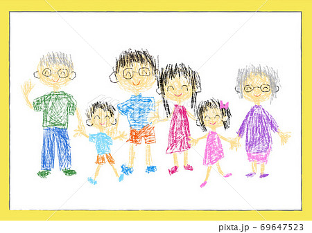 子供が書いたような家族の絵 ベクター素材 ファミリー 家族写真のイラスト素材