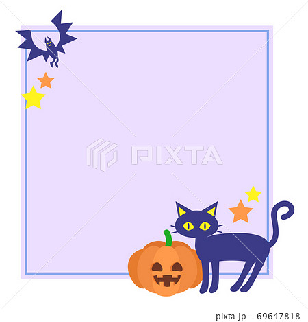 ハロウィン風の猫とカボチャのフレームのイラスト素材