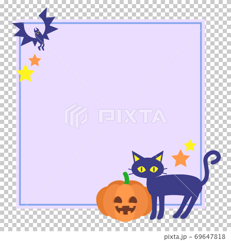 ハロウィン風の猫とカボチャのフレームのイラスト素材