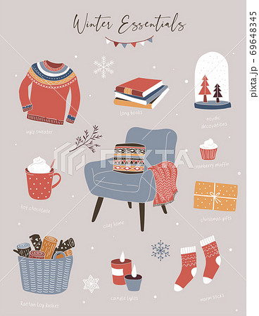 Nordic, Scandinavian winter elements and Hygge concept design, Merry Christmas card, banner 69648345