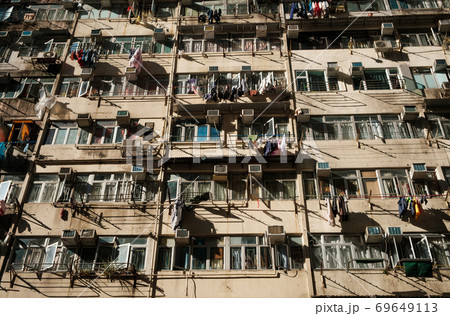 building facade in Hong Kong, residential real estate - building facade in Hong Kong, residential real estate - 69649113
