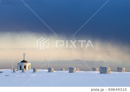 First world war memorial during storm, Italy landmark First world war memorial during storm, Italy landmark 69649310