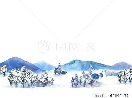 水彩で描いた雪景色のイラストのイラスト素材