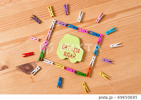Text sign showing Eat Less Sugar. Conceptual photo 69650695