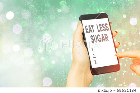 Text sign showing Eat Less Sugar. Conceptual photo Text sign showing Eat Less Sugar. Conceptual photo 69651134