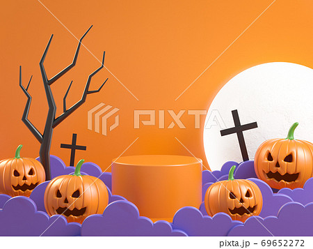 Halloween Mockup Podium Concept Pumpkin In The Fog With Moonlight Background 3d Render Halloween Mockup Podium Concept Pumpkin In The Fog With Moonlight Background 3d Render 69652272