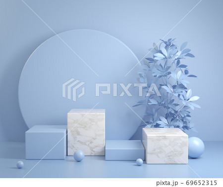 Mockup Modern Minimal Blue Podium Scene For Show Products With Plant Background 3d Render 69652315