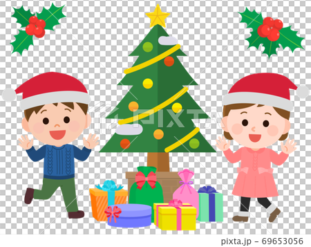 クリスマスパーティをする子供 イラストのイラスト素材