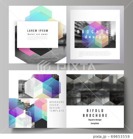 Vector layout of two covers templates with abstract shapes and colors for square design bifold brochure, flyer, magazine, cover design, book design, brochure cover. 69653559