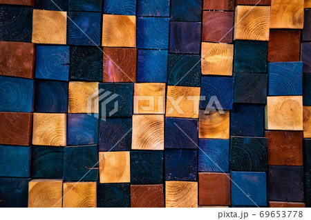 wooden cubes of different colors, background 69653778