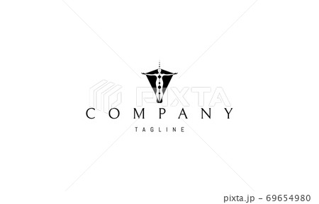 Vector logo in which an abstract image of a girl with outstretched arms and an outgoing aura. 69654980