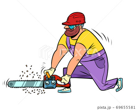 A carpenter with a chain saw 69655581