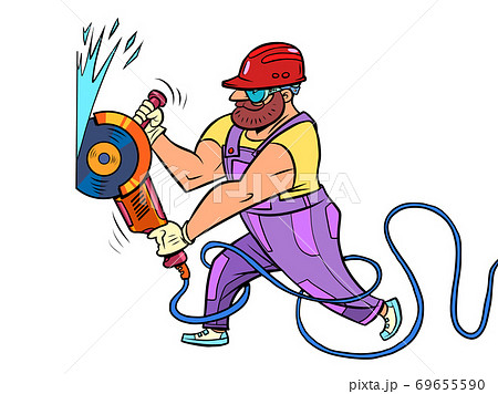 Worker with a circular saw 69655590