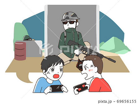 スマホゲームで喧嘩する子供　サバゲ―系 69656155