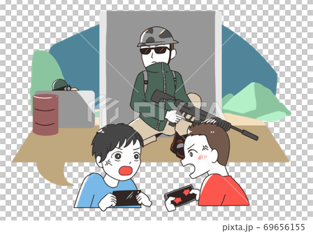 スマホゲームで喧嘩する子供　サバゲ―系 69656155