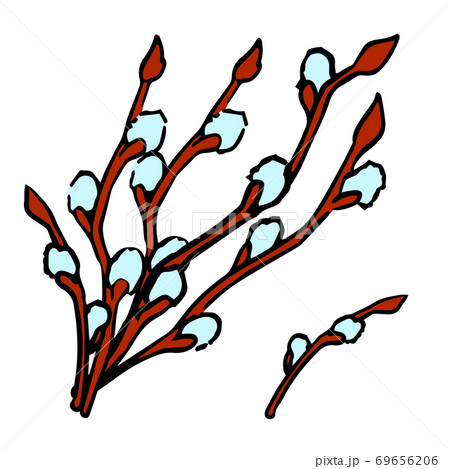 Easter Willow sprigs sticker set on white isolated backdrop stock vector illustration Easter Willow sprigs sticker set on white isolated backdrop stock vector illustration 69656206