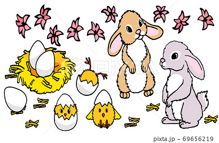 Easter mascot sticker set on white isolated backdrop stock vector illustration 69656219