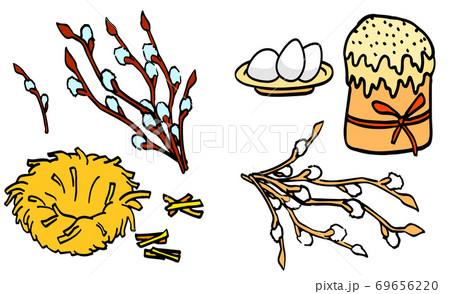 Cross bun and eggs on white isolated backdrop stock vector illustration 69656220