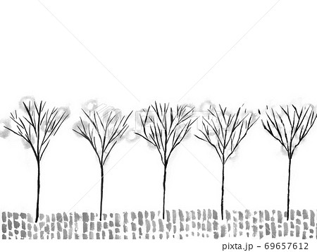 街路樹のあかりのイラスト 墨の手描きイラスト のイラスト素材