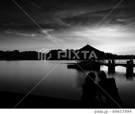 A love couple enjoying sunset at Peirce Reservoir Singapore. 69657994
