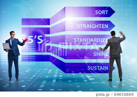 Businessman in 5S workplace organisation concept 69658669