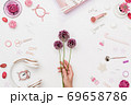 Art creativity femininity workspace mockup top view 69658786